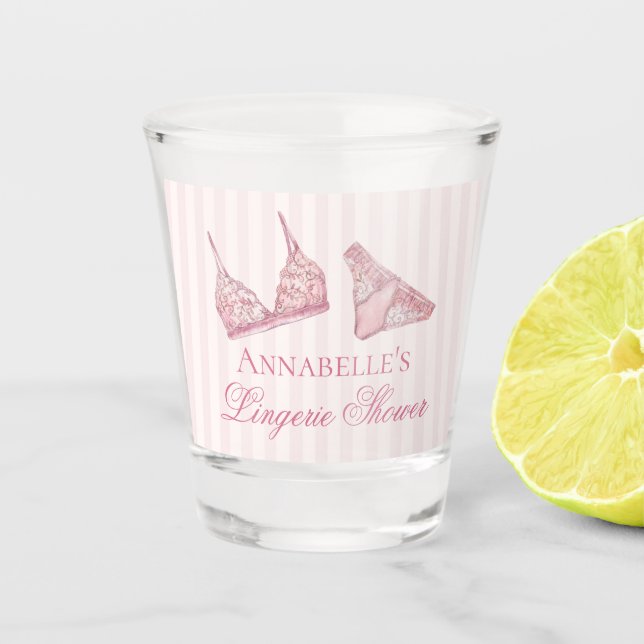 Pink Lingerie Shower Bachelorette Party Favour Shot Glass (Front)