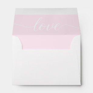 Pink lining Love Script Return address Wedding Envelope