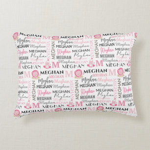 Pink Lion and Zebra with Name and Monogram Pattern Accent Pillow