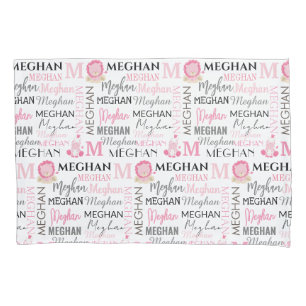Pink Lion and Zebra with Name and Monogram Pattern Pillowcase