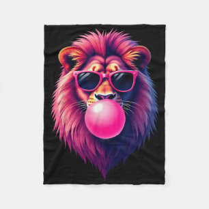 Pink Lion Blowing Bubble Gum Fleece Blanket
