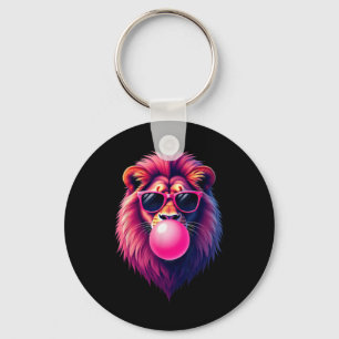 Pink Lion Blowing Bubble Gum Keychain