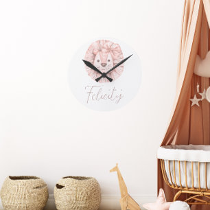 Pink Lion Boho Watercolor Nursery Round Clock