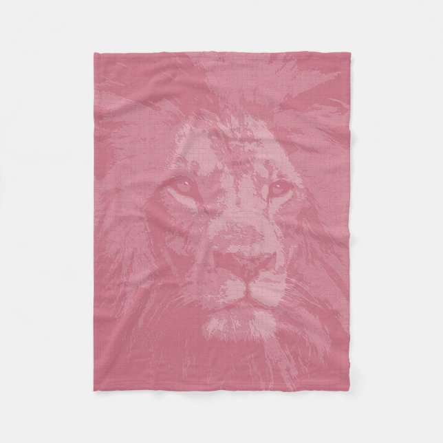 Pink Lion Face Head Fleece Blanket (Front)
