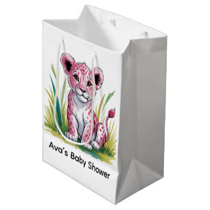 Pink Lion Girl Baby Shower Medium Gift Bag