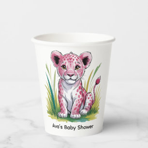 Pink Lion Girl Baby Shower Paper Cups