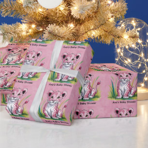 Pink Lion Girl Baby Shower Wrapping Paper