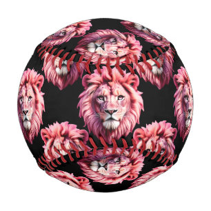 Pink Lion Head Animal Pattern Design - Black Baseball