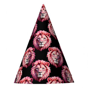 Pink Lion Head Animal Pattern Design - Black Party Hat