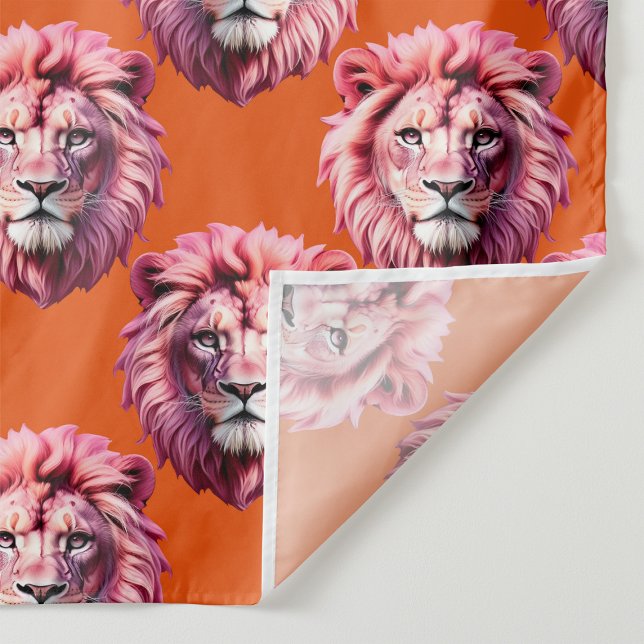 Pink Lion Head Animal Pattern Design Orange  Fabric (Creator Uploaded)