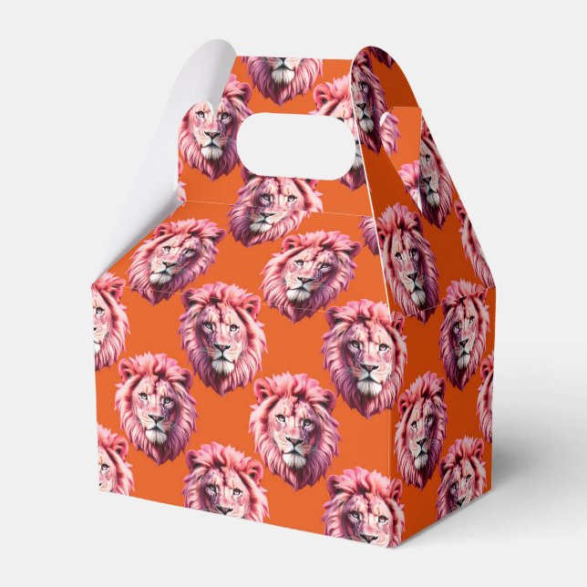 Pink Lion Head Animal Pattern Design Orange  Favor Box (Front Side)