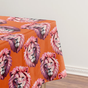 Pink Lion Head Animal Pattern Design Orange Tablecloth