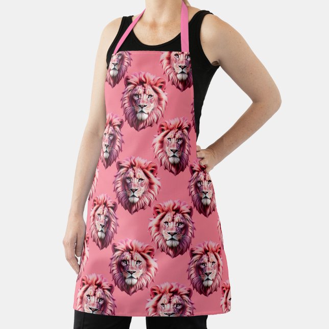 Pink Lion Head Animal Pattern Design Pink  Apron (Creator Uploaded)