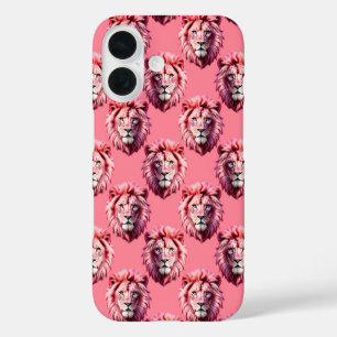 Pink Lion Head Animal Pattern Design Pink iPhone 16 Case