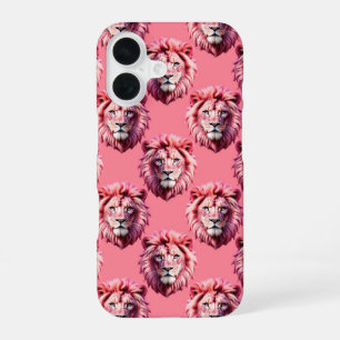 Pink Lion Head Animal Pattern Design Pink iPhone 16 Case