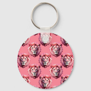 Pink Lion Head Animal Pattern Design Pink Keychain