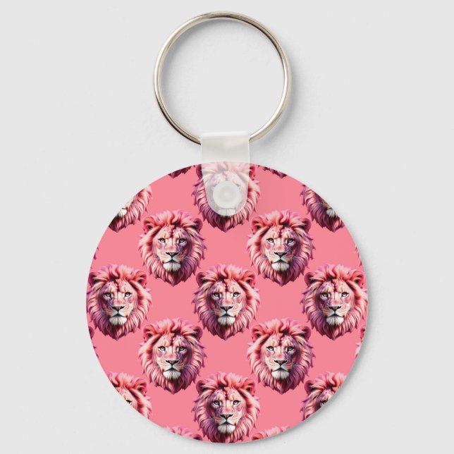 Pink Lion Head Animal Pattern Design Pink  Keychain (Front)