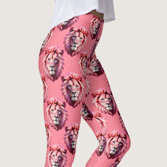 Pink Lion Head Animal Pattern Design Pink  Leggings (Creator Uploaded)