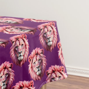 Pink Lion Head Animal Pattern Design Purple Tablecloth