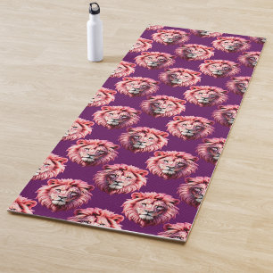 Pink Lion Head Animal Pattern Design Purple Yoga Mat