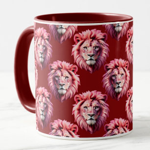 Pink Lion Head Animal Pattern Design Red  Mug