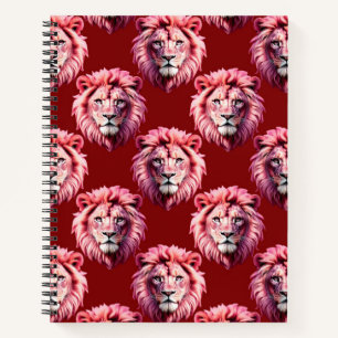 Pink Lion Head Animal Pattern Design Red Notebook