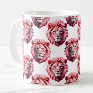 Pink Lion Head Animal Pattern Design White  Coffee Mug