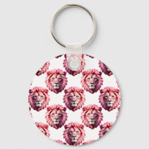 Pink Lion Head Animal Pattern Design White Keychain