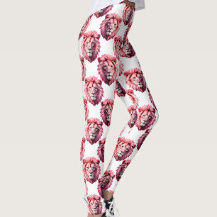 Pink Lion Head Animal Pattern Design White Leggings