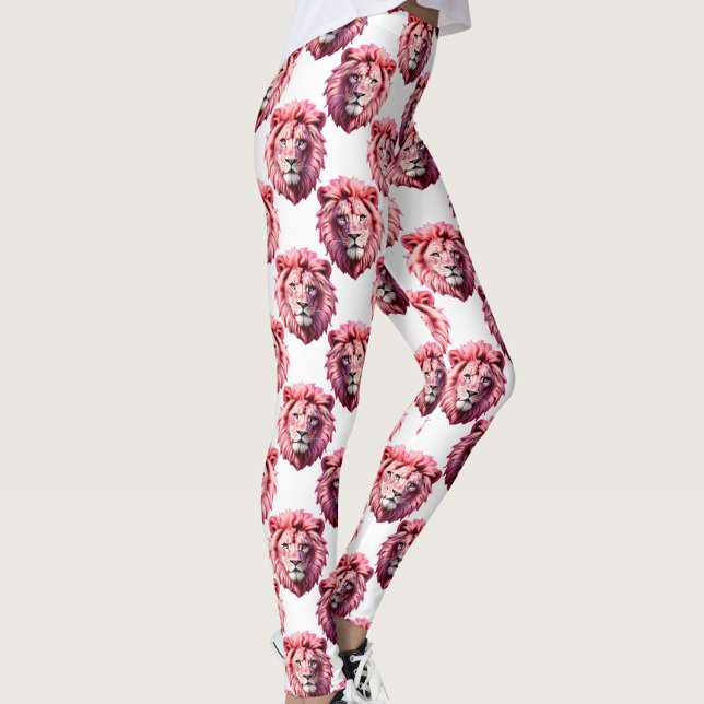 Pink Lion Head Animal Pattern Design White  Leggings (Creator Uploaded)