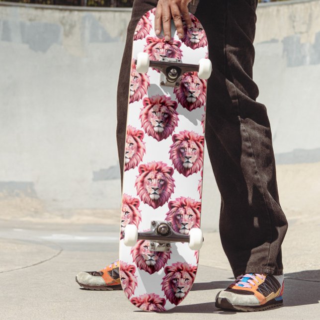 Pink Lion Head Animal Pattern Design White  Skateboard (Creator Uploaded)