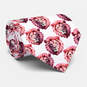 Pink Lion Head Animal Pattern Design White Tie