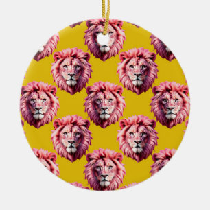 Pink Lion Head Animal Pattern Design Yellow Ceramic Ornament
