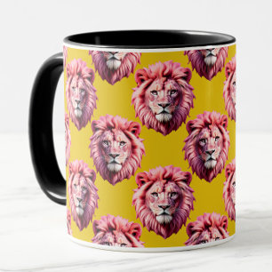 Pink Lion Head Animal Pattern Design Yellow  Mug