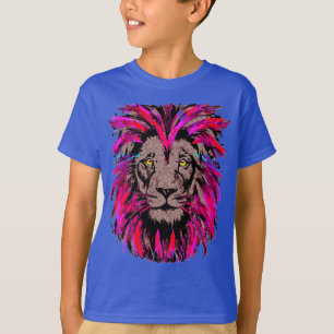 Pink Lion Head - Lion Face Portrait Drawing T-Shirt