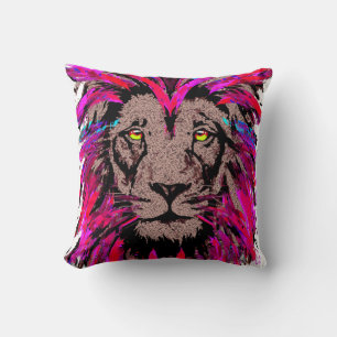 Pink Lion Head - Lion Face Portrait Drawing Throw Pillow