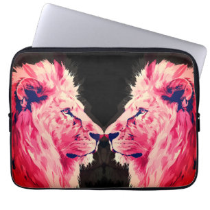 Pink Lion Majesty on Black Canvas Laptop Sleeve