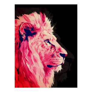 Pink Lion Majesty on Black Canvas Poster