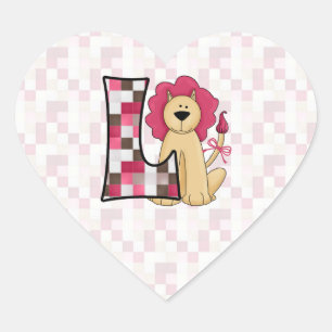 Pink Lion Monogram Letter L Heart Sticker