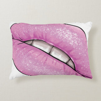 Pink lip colour gloss with teeth accent pillow