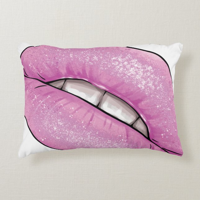 Pink lip colour gloss with teeth accent pillow (Front)