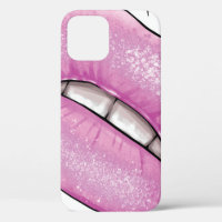 Pink lip colour gloss with teeth