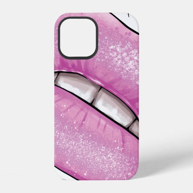 Pink lip colour gloss with teeth iPhone case (Back)