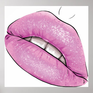 Pink lip colour gloss with teeth poster