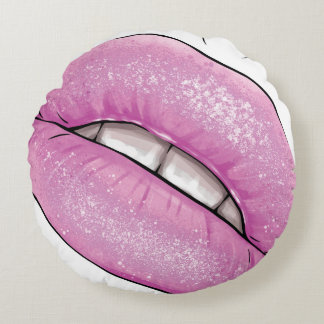 Pink lip colour gloss with teeth round pillow
