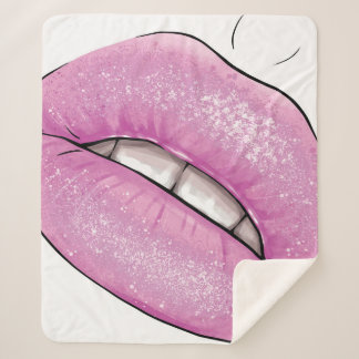 Pink lip colour gloss with teeth sherpa blanket