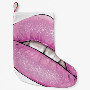 Pink lip colour gloss with teeth small christmas stocking