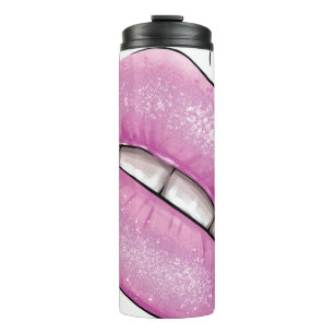 Pink lip colour gloss with teeth thermal tumbler