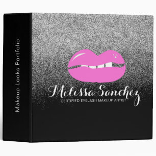 Pink Lip Faux Glitter Makeup Artist Salon Black Binder