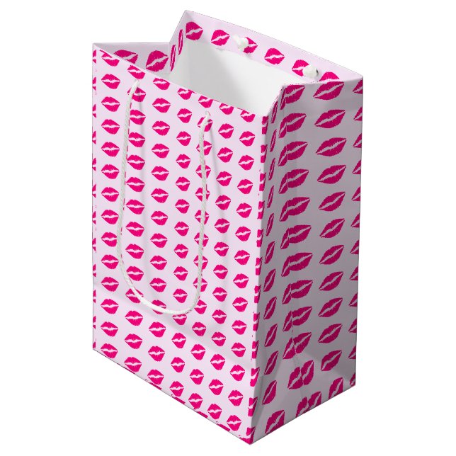 Pink Lip Print Gift Bag (Front Angled)